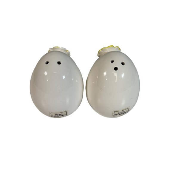 Vintage Yellow Floral Design Egg Shaped Salt and Pepper Shaker Set Handpainted - Picture 3 of 6